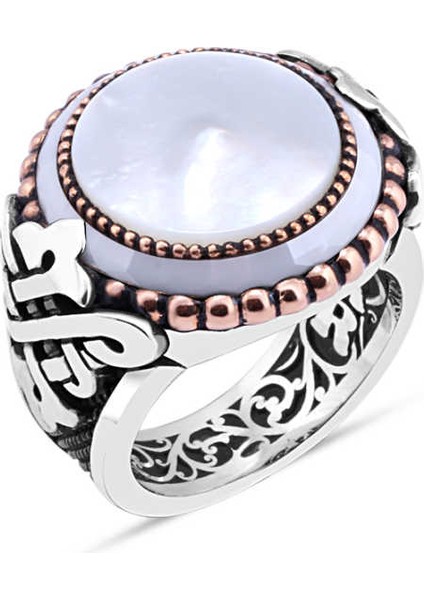 Düz Sedef Taşlı Kenarı Çember Taşlı Erkek Yüzük