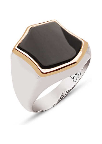 ​gümüş Özel Kesim Oniks Taş Kaplamalı Yüzük