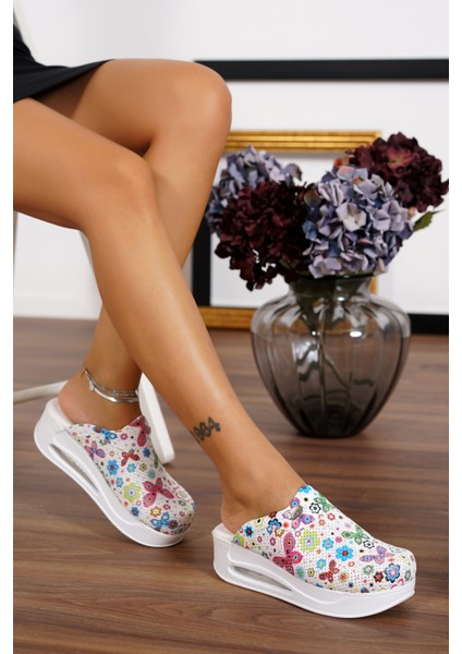 Beyaz Kelebek Kadın Airmax Taban Tam Ortopedik Anatomik Hastene - Doktor - Hemşire - Aşçı Sabo Terlik