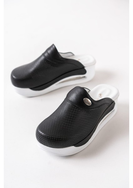 Siyah Hakiki Deri Kadın Airmax Taban Tam Ortopedik Anatomik Hastene, Hemşire Sabo Terlik modelleri