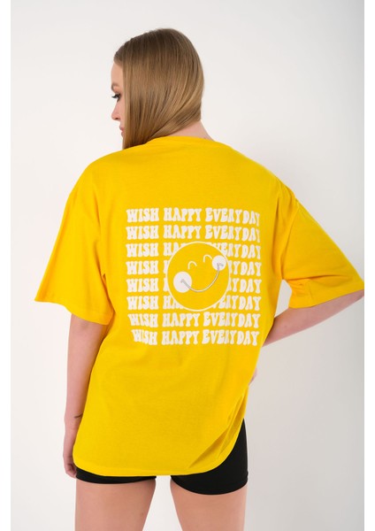 Kadın Wish Happy Everyday Baskılı Oversize T-Shirt