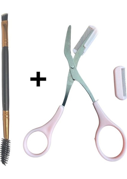 Kaş Makası + Çift Taraflı Kaş ve Kirpik Fırçası Maskara Ikili Set Kaş Makası ve Iki Uçlu Kaş Fırçası