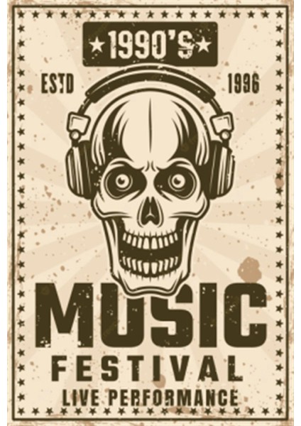 1990LAR Müzik Festivali Retro Ahşap Poster