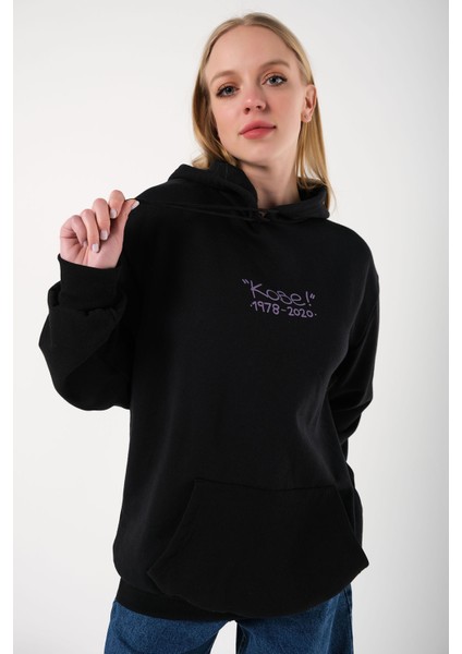Unisex Siyah Oversize 24 Baskılı Kapşonlu Sweatshirt fiyatları