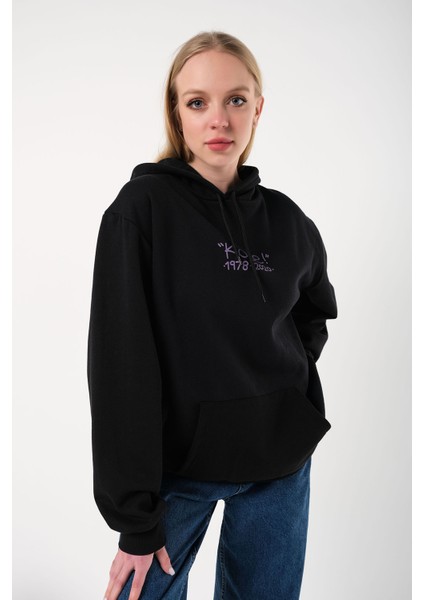 Unisex Siyah Oversize 24 Baskılı Kapşonlu Sweatshirt fırsatları