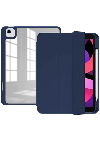 Case 4U Apple iPad Air 2022 (5.Nesil) / iPad Air 2020 (4.Nesil) Tablet Kılıf Manyetik Nort Arkası Şeffaf Standlı - 10.9 inç uyumlu Lacivert