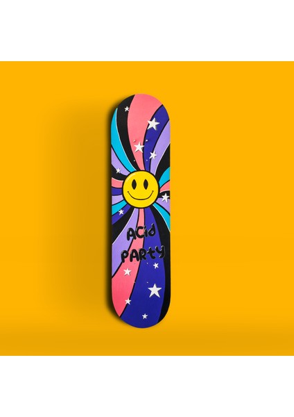 "acid Party" Kaykay Duvar Dekoru, El Yapımı Ahşap Duvar Dekoru