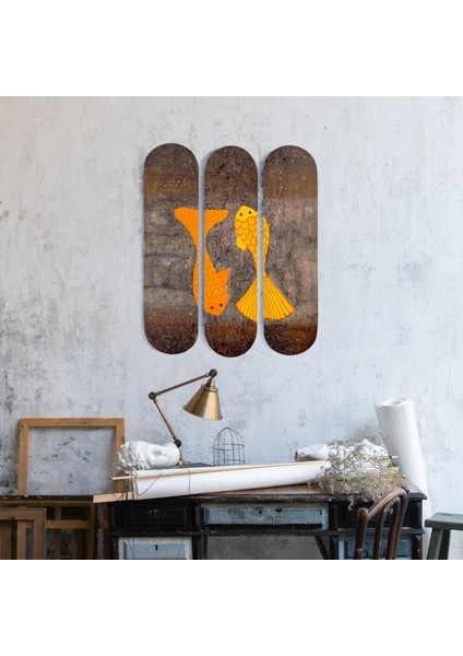 "koi Dance / Set Of 3" Kaykay Duvar Dekoru, El Yapımı Ahşap Duvar Dekoru