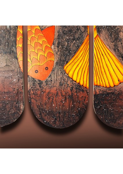 "koi Dance / Set Of 3" Kaykay Duvar Dekoru, El Yapımı Ahşap Duvar Dekoru