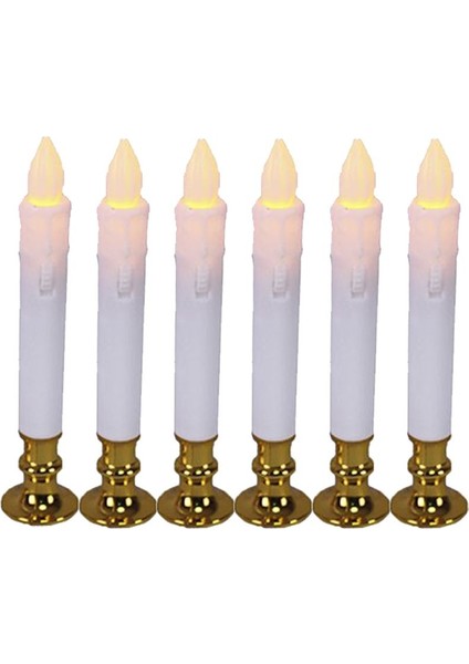 LED Gün Işığı Renkli Pilli Beyaz Renk Plastik Şamdan Mumu 19 cm 6 Adet