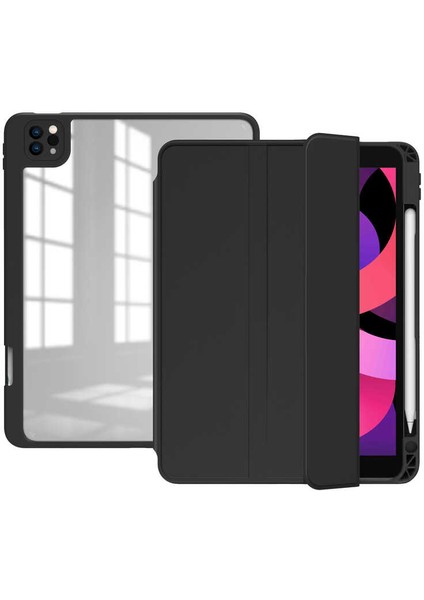 Apple iPad Pro 2022 M2 / iPad Pro 2021 (3.Nesil) / iPad Pro 2020 (2.Nesil) Tablet Kılıf Manyetik Nort Arkası Şeffaf Standlı - 11 inç uyumlu Siyah