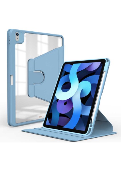 Case 4U Apple iPad Air 2022 (5.Nesil) / iPad Air 2020 (4.Nesil) Tablet Kılıf Kalem Bölmeli Nayn 360 Derece Dönebilen Standlı Kapak - 10.9 inç uyumlu Açık Mavi