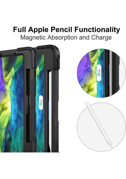 Case 4U Apple iPad Pro 2020 (2.Nesil) Çift Katmanlı Tank Defender Stand Olabilen Askılı Tablet Kılıfı - 11 inç uyumlu Siyah