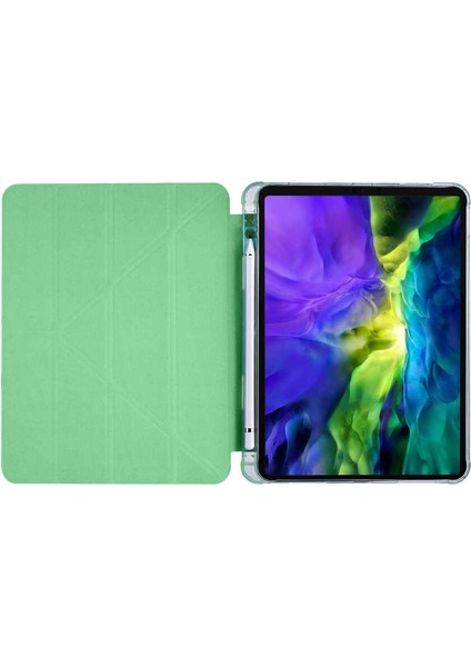 Apple iPad Pro 2020 (2.Nesil) Kılıf Tri Folding Smart With Pen Standlı Kapak - 11 inç uyumlu Açık Yeşil