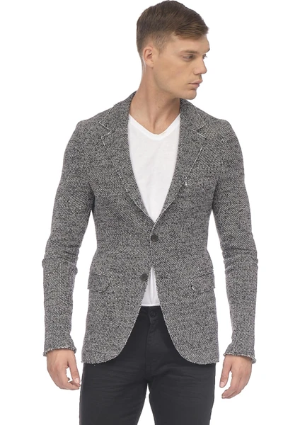 Erkek Slim Fit Çok Cepli Düğmeli Astarsız Örme Blazer Rahat Ceket