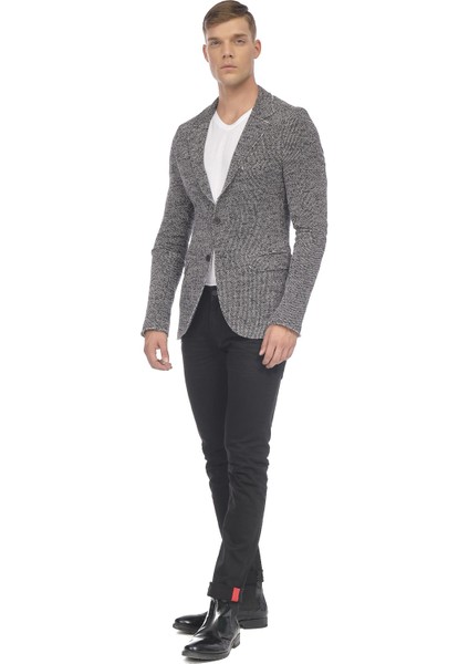 Erkek Slim Fit Çok Cepli Düğmeli Astarsız Örme Blazer Rahat Ceket