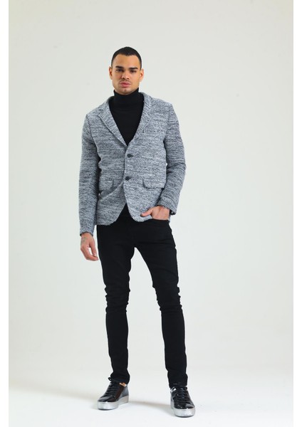 Erkek Slim Fit Çok Cepli Düğmeli Astarsız Örme Blazer Rahat Ceket