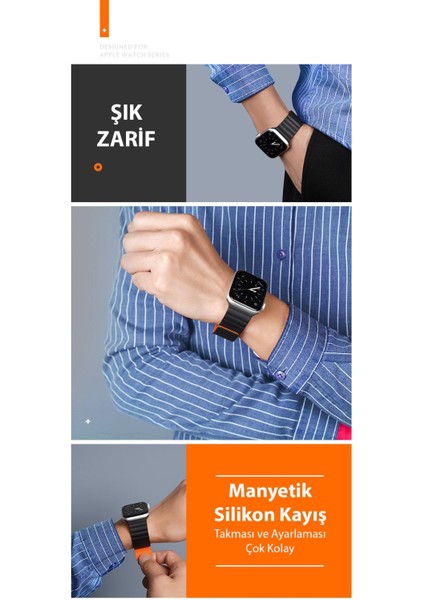 Zincir Style Apple Watch 42-44-45MM Için Mıknatıslı Kordon Kayış, Ultra Rahat Yıkanabilir