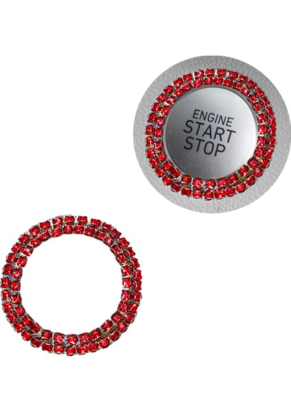 Kristal Taşlı Start Stop Düğme Halkası Kırmızı