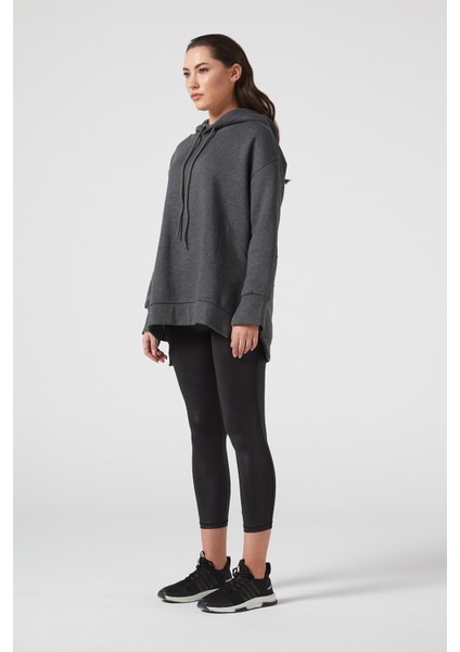 Antrasit Kapüşonlu Içi Şardonlu Sweatshirt