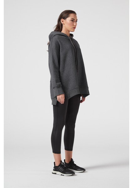 Antrasit Kapüşonlu Içi Şardonlu Sweatshirt