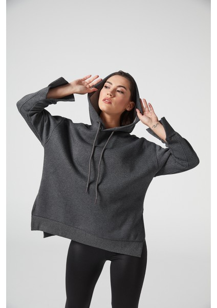 Antrasit Kapüşonlu Içi Şardonlu Sweatshirt