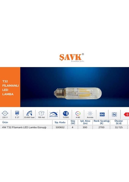 Led Rustik Flamanlı Uzun Ampül 4W E27 Sarı Işık 500652