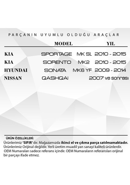 Kia Sportage,sorenta, Hyundai Sonata Için Yan Ayna Dişlisi Seti fiyatları
