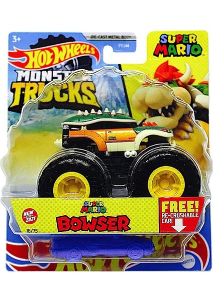 Hot Wheels Monster Trucks 1:64 Arabalar Super Marıo Bowser Hot Wheels Monster Truck Araçları