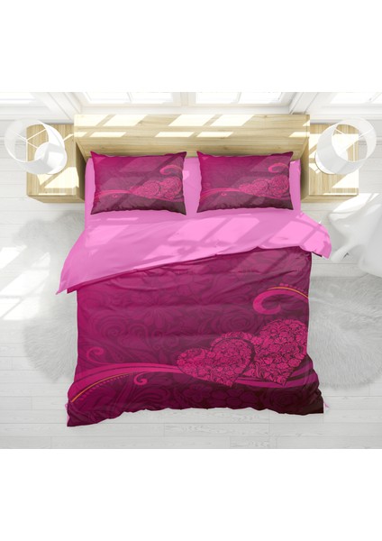 Erays Home Çiçekli Kalp 3D Çift Kişilik Nevresim Takımı