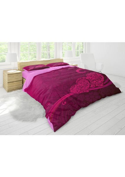 Erays Home Çiçekli Kalp 3D Çift Kişilik Nevresim Takımı