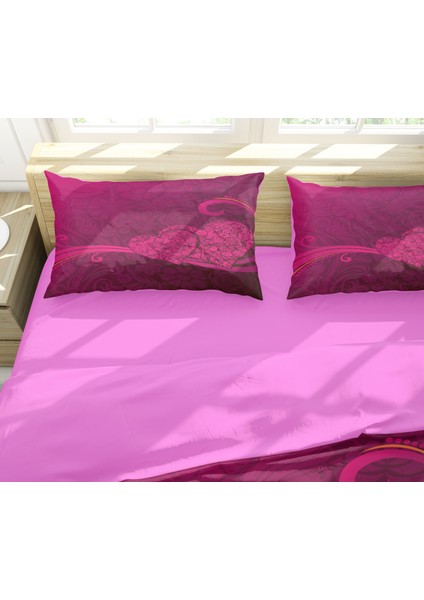 Erays Home Çiçekli Kalp 3D Çift Kişilik Nevresim Takımı