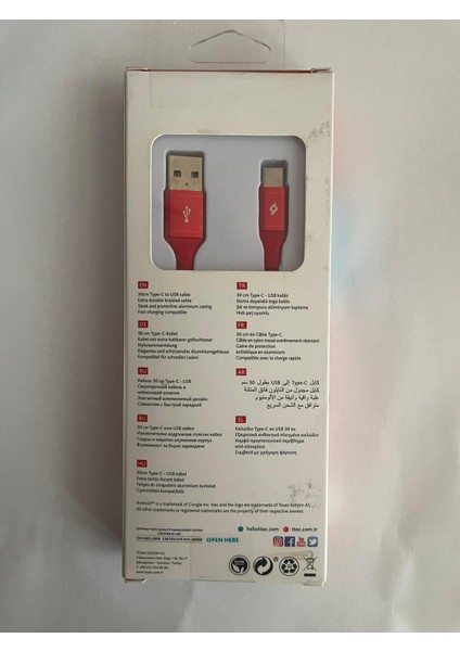 Alumicable Mini 30CM Usb-A -Usb-C Şarj Kablosu Kırmızı