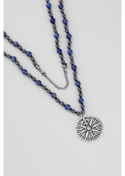 Pusula Figürlü 87 cm Gümüş Erkek Kolye