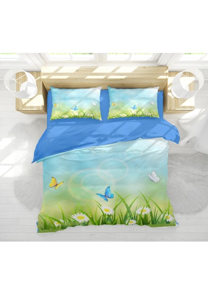 Erays Home Papatya ve Kelebek Temalı 3D Çift Kişilik Nevresim Takımı