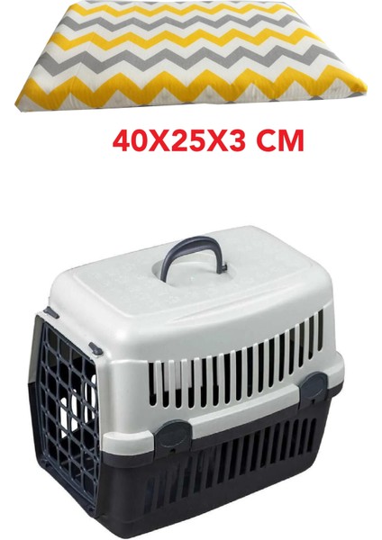 Yıkanabilir Kedi ve Köpek Taşıma Çantası Minderi Fermuarlı 40X25X3 Cm-Sarı Gri Zikzak