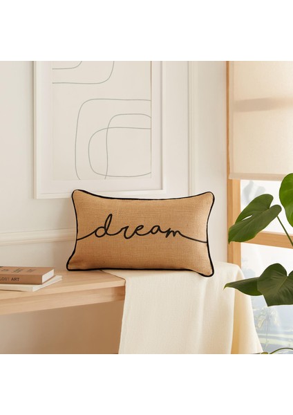 Dream Baskılı Fermuarlı Dekoratif Natural Jüt Yastık Kırlent Kılıfı 50x30 cm