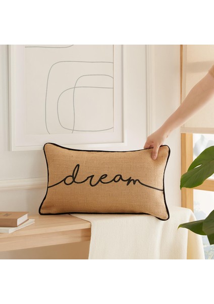 Dream Baskılı Fermuarlı Dekoratif Natural Jüt Yastık Kırlent Kılıfı 50x30 cm