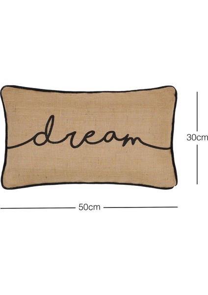 Dream Baskılı Fermuarlı Dekoratif Natural Jüt Yastık Kırlent Kılıfı 50x30 cm