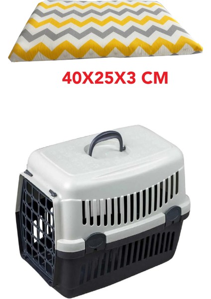 Kedi ve Köpek Taşıma Çantası Minderi Yıkanabilir Fermuarlı 40X25X3 Cm-Sarı Gri Zikzak