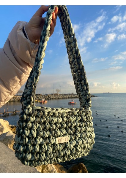 Penye Ip El Yapımı Yeşil Kadın Baget Çanta