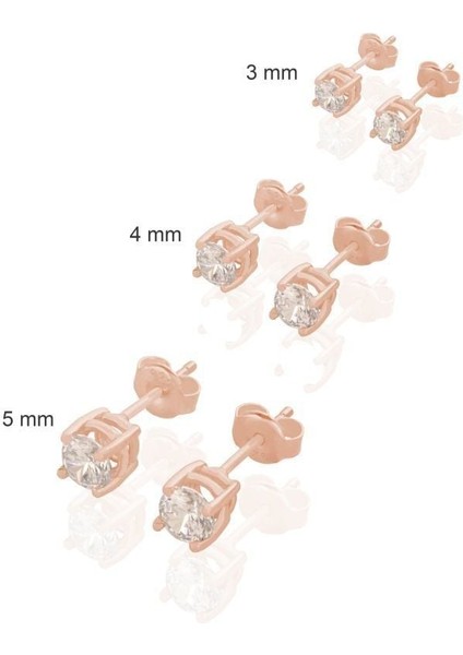 Zirkon Taşlı Tek Taş Üçlü Gümüş Küpe Set