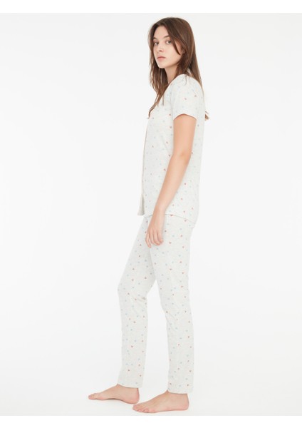 - Kadın Kar Melanj Boydan Patlı Pijama Takımı 3871