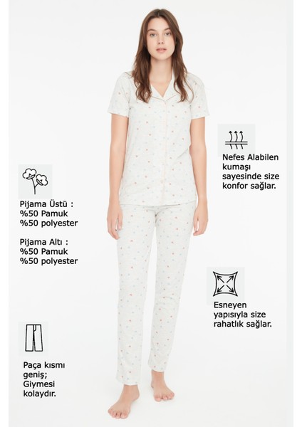 - Kadın Kar Melanj Boydan Patlı Pijama Takımı 3871