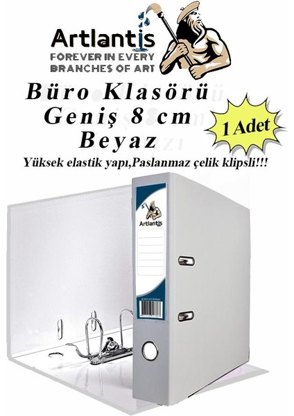 Büro Klasörü Beyaz Geniş 1 Adet Plastik Geniş Beyaz Klasör Halkalı Paslanmaz Çelik Klipsli 1 Adet