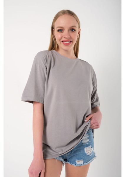 Kadın Ters Düz Nothing Baskılı Oversize T-Shirt