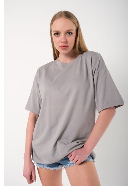 Kadın Ters Düz Nothing Baskılı Oversize T-Shirt