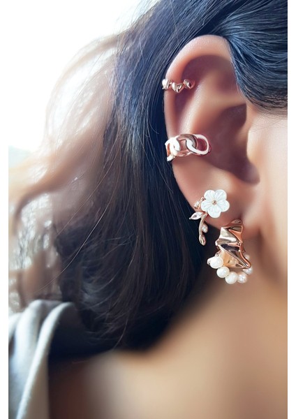 Ithal Tekli Wavy Inci Rose Gümüş Küpe fiyatları