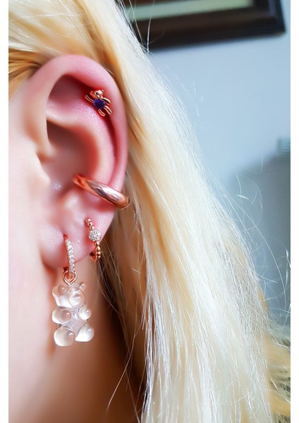 Ithal Tekli Mini Aycık Rose Gümüş Piercing Küpe