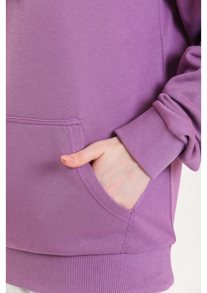 Pembe Kapüşonlu Kanguru Cepli Basic Sweatshirt